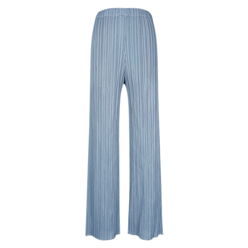 Solid Color High Waist  Ankle Length Straight Leg Pleated Pants