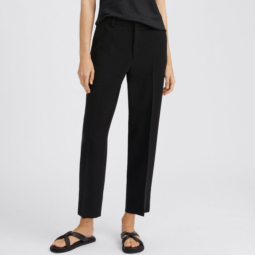 Solid Color Mid Waist Ankle Length Tailored Pants - Black