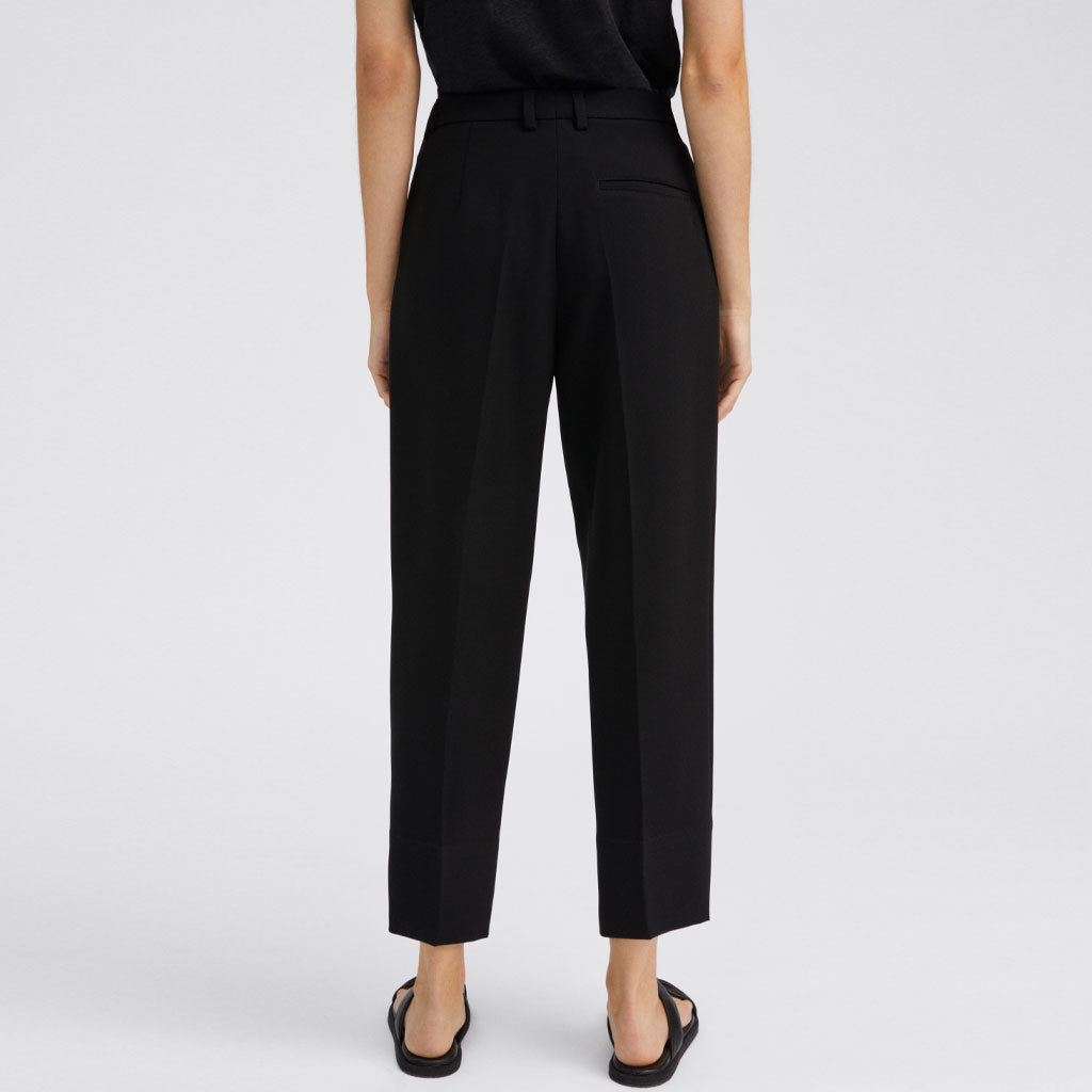 Solid Color Mid Waist Ankle Length Tailored Pants - Black