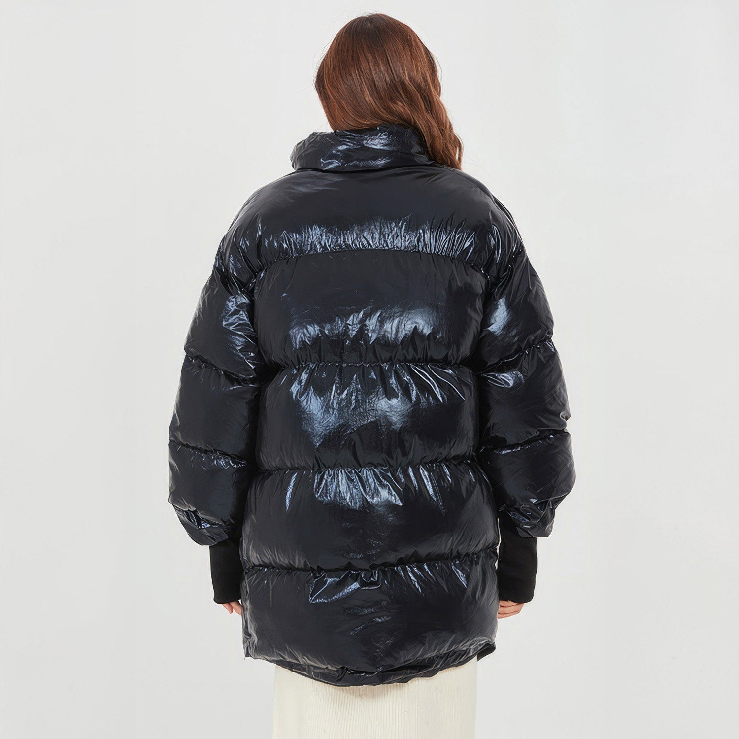 Black OVERSIZED PUFFER JACKET with IRREGULAR HEM