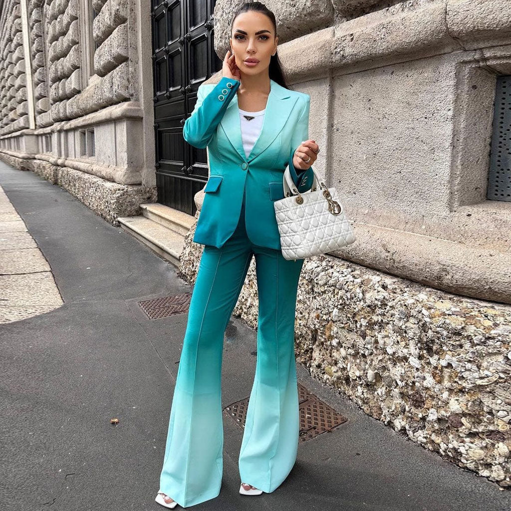 Opulent Gradient Notched Lapel Single Button Padded Tailored BlazerMatching Set
