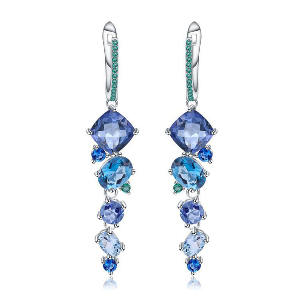 Opulent Mixed Shaped Swiss Blue Topaz Mystic Quartz Drop Earrings