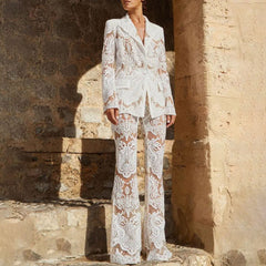 Blazer mit verziertem Blumenmuster und Stickereien im Bootcut-Stil, transparentem Netzstoff und Pailletten, passendes Set