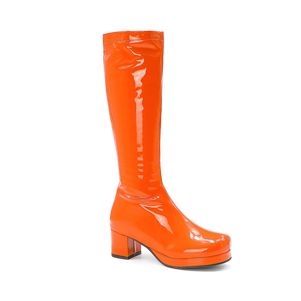 Halbhohe Stiefel mit runder Zehenpartie und klobigem Absatz - Orange