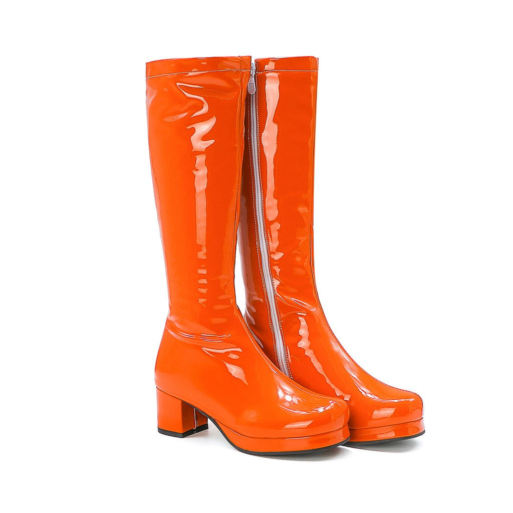 Halbhohe Stiefel mit runder Zehenpartie und klobigem Absatz - Orange