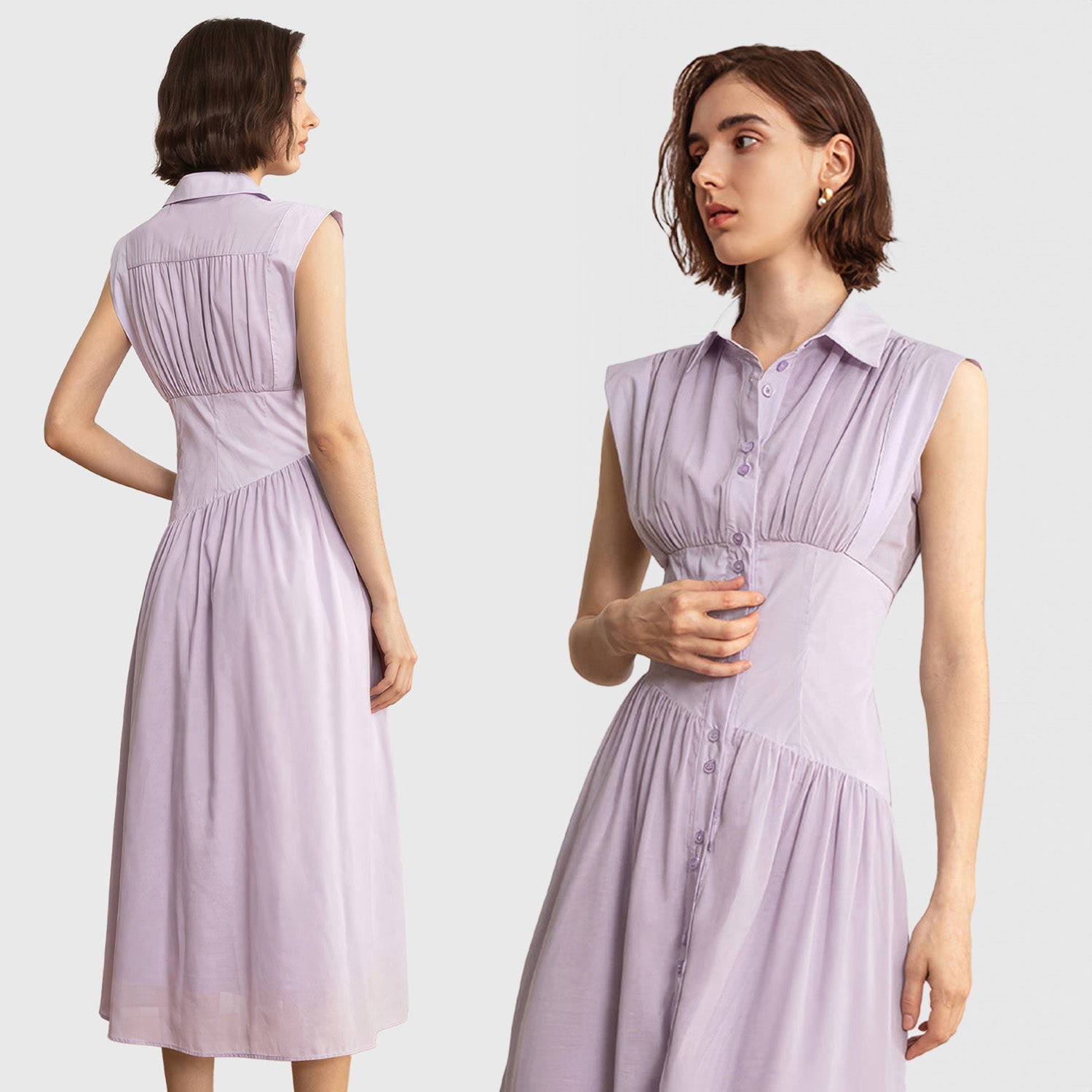 VESTIDO MIDI DE MANGA LARGA CON BOTONES - Morado