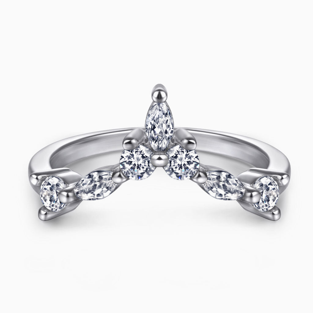 Quiet Cubic Zirconia Halo Cluster V Shaped Sterling Silver Jewelry Set