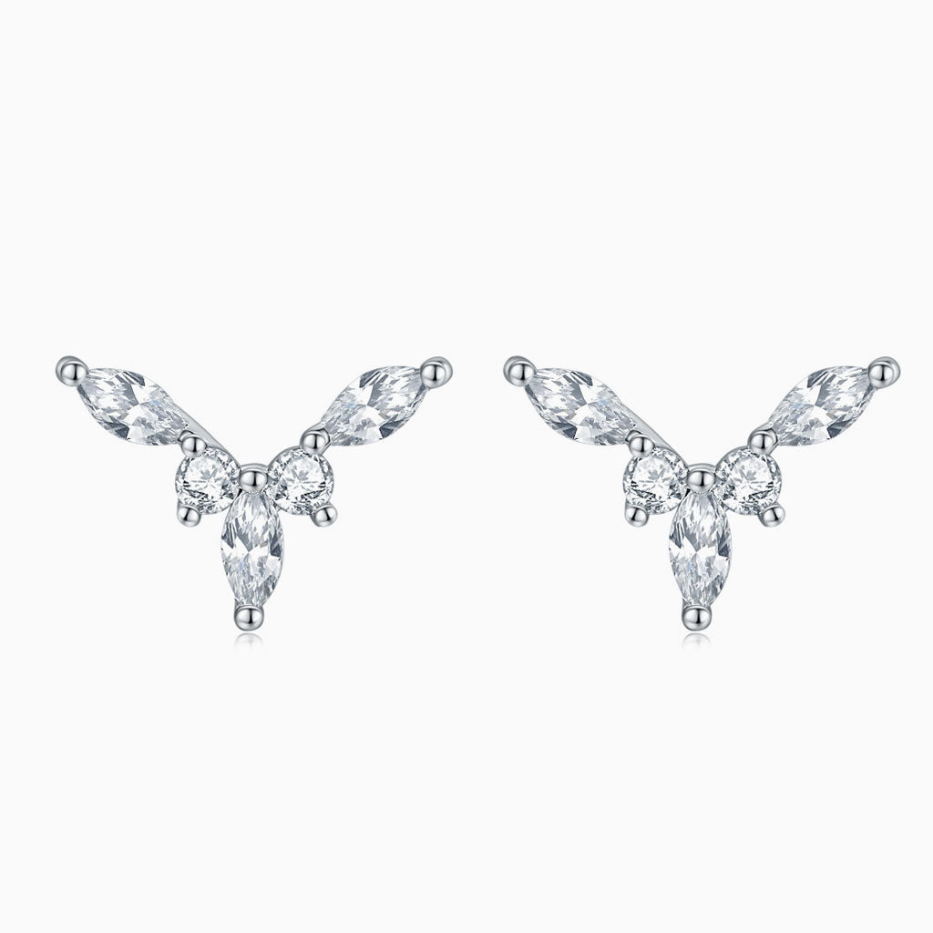 Quiet Cubic Zirconia Halo Cluster V Shaped Sterling Silver Jewelry Set