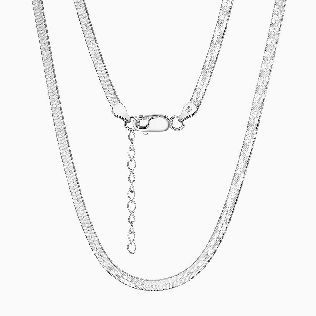 Quiet Sided Snake Sterling Silver 3MM Flat Chain Necklace