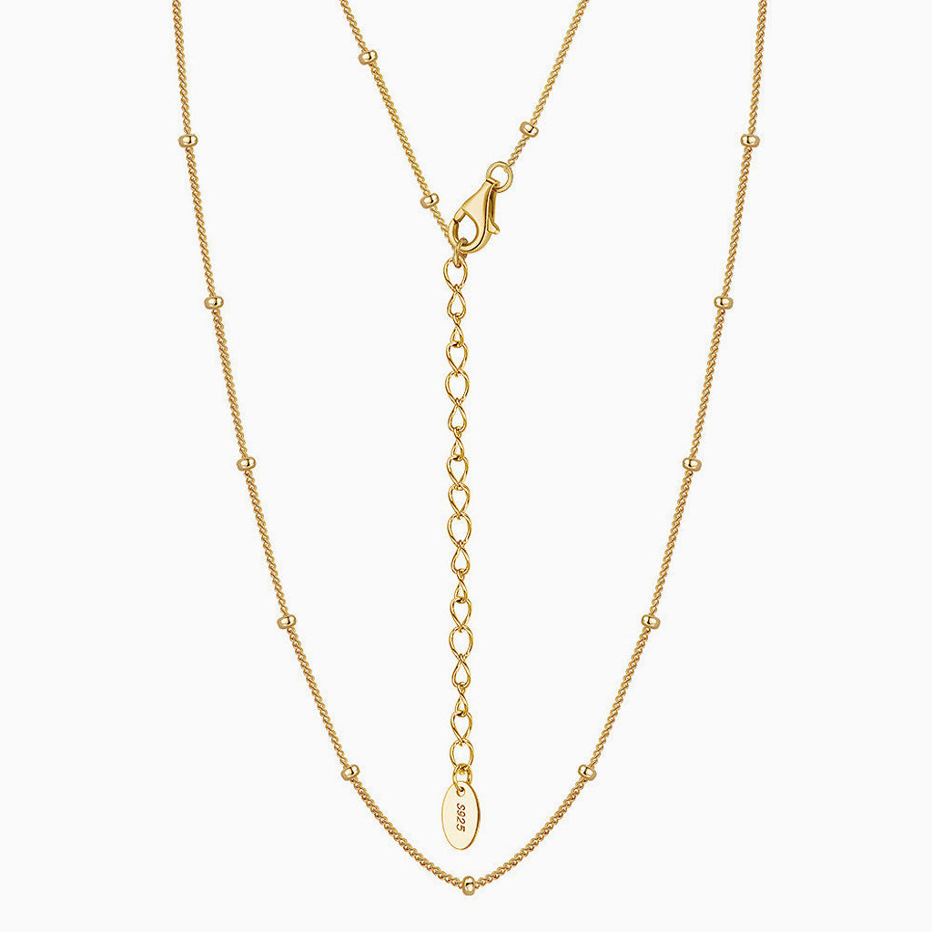 Quiet Tiny Bead Station Pure Sterling Silver 1MM Curb Chain Necklace