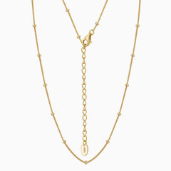 Quiet Tiny Bead Station Pure Sterling Silver 1MM Curb Chain Necklace