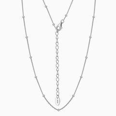 Quiet Tiny Bead Station Pure Sterling Silver 1MM Curb Chain Necklace
