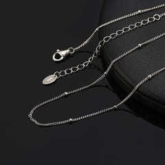 Quiet Tiny Bead Station Pure Sterling Silver 1MM Curb Chain Necklace