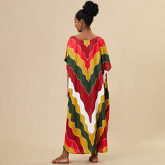 Regenbogen Chevron Gestreiftes Kurzarm Brasilianisches Kaftan-Überzug-Maxikleid