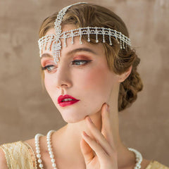 Cadena para el pelo con borlas y adornos de diamantes de imitación estilo retro estilo charlestón - Plateada