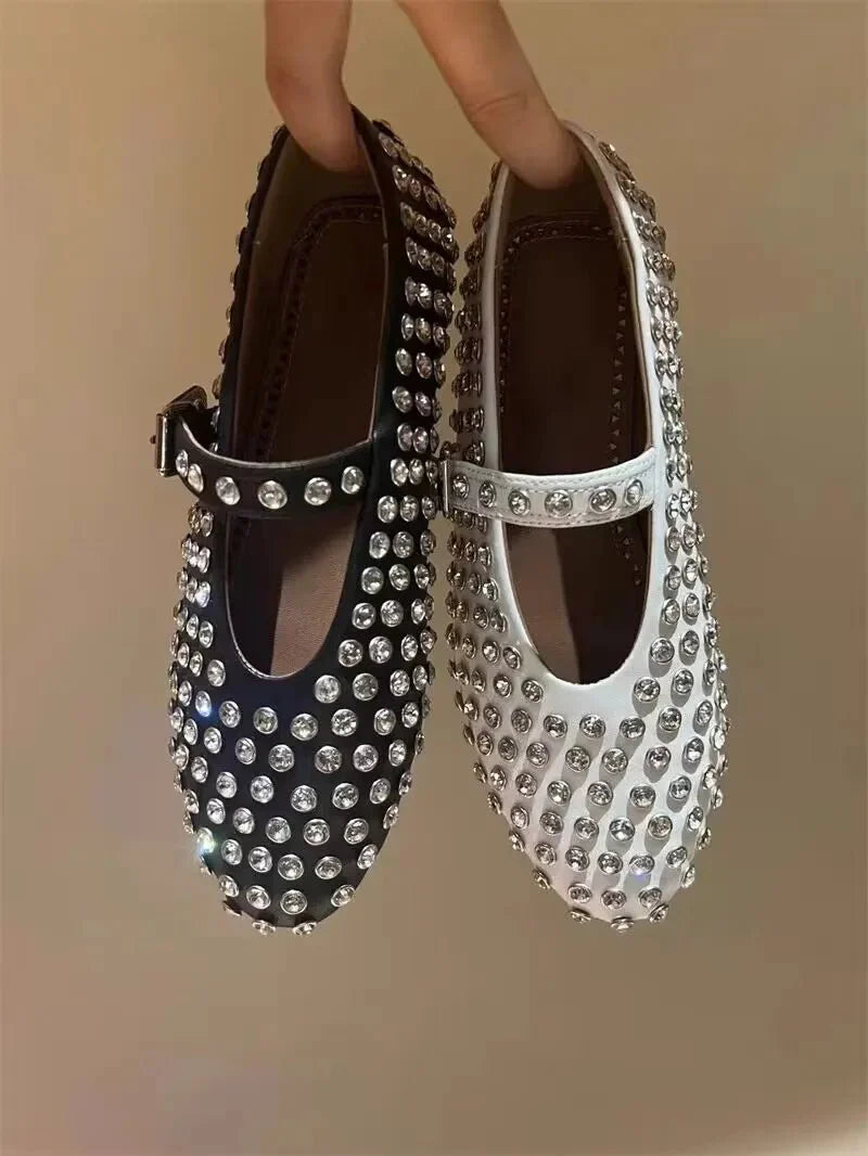 Mocasines con remaches de cristal para mujer - Bailarinas informales 