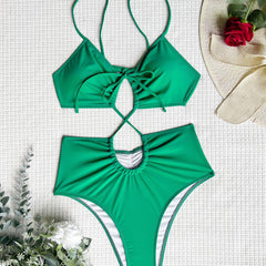 Ruched Tie String Cutout Scrunch Open Back Brazilian One Piece Swimsuit