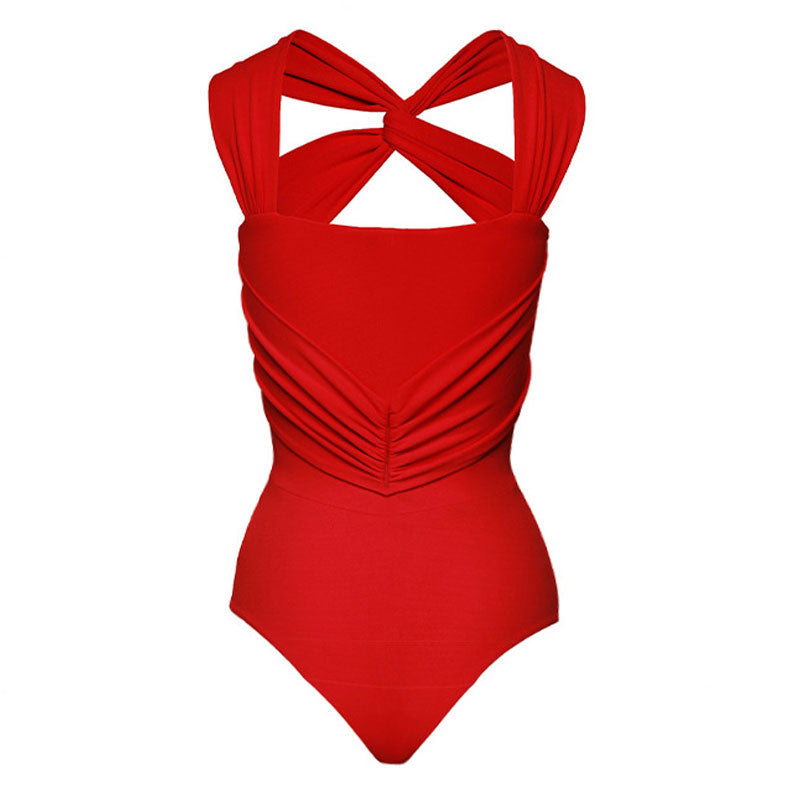 3D Flower Applique Moderate Cutout Twist V Neck Brazilian One Piece Swimsuit