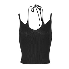 Sexy Crop Top mit überkreuztem Neckholder vorne und Rippstrick-Lage