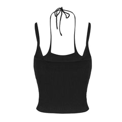 Sexy Crop Top mit überkreuztem Neckholder vorne und Rippstrick-Lage