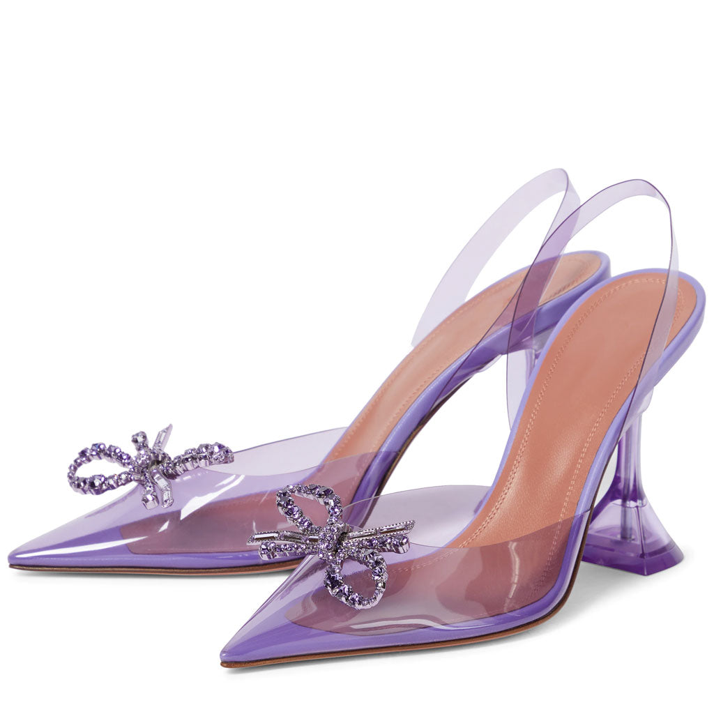 Sexy Crystal Bow PVC Pointed Toe Martini Heel Slingback Pumps - Purple