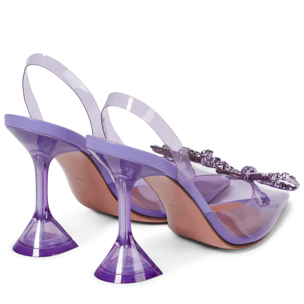 Zapatos de tacón Martini con tira trasera, de PVC, con punta puntiaguda y lazo de cristal - Morado