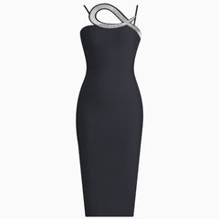 Sexy Crystal Embellished Snake Tail Spaghetti Strap Bodycon Midi Bandage Dress