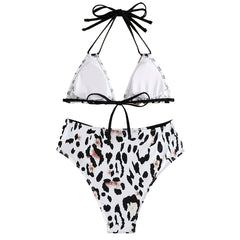 Brasilianischer zweiteiliger Bikini-Badeanzug mit Cut-Outs, Riemchen und hoher Taille sowie Leopardenmuster