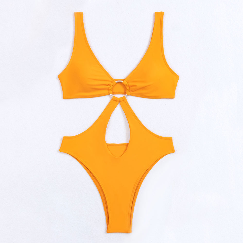 Brasilianischer Monokini-Badeanzug mit tiefem V-Ausschnitt und O-Ring und frechem Cut-out