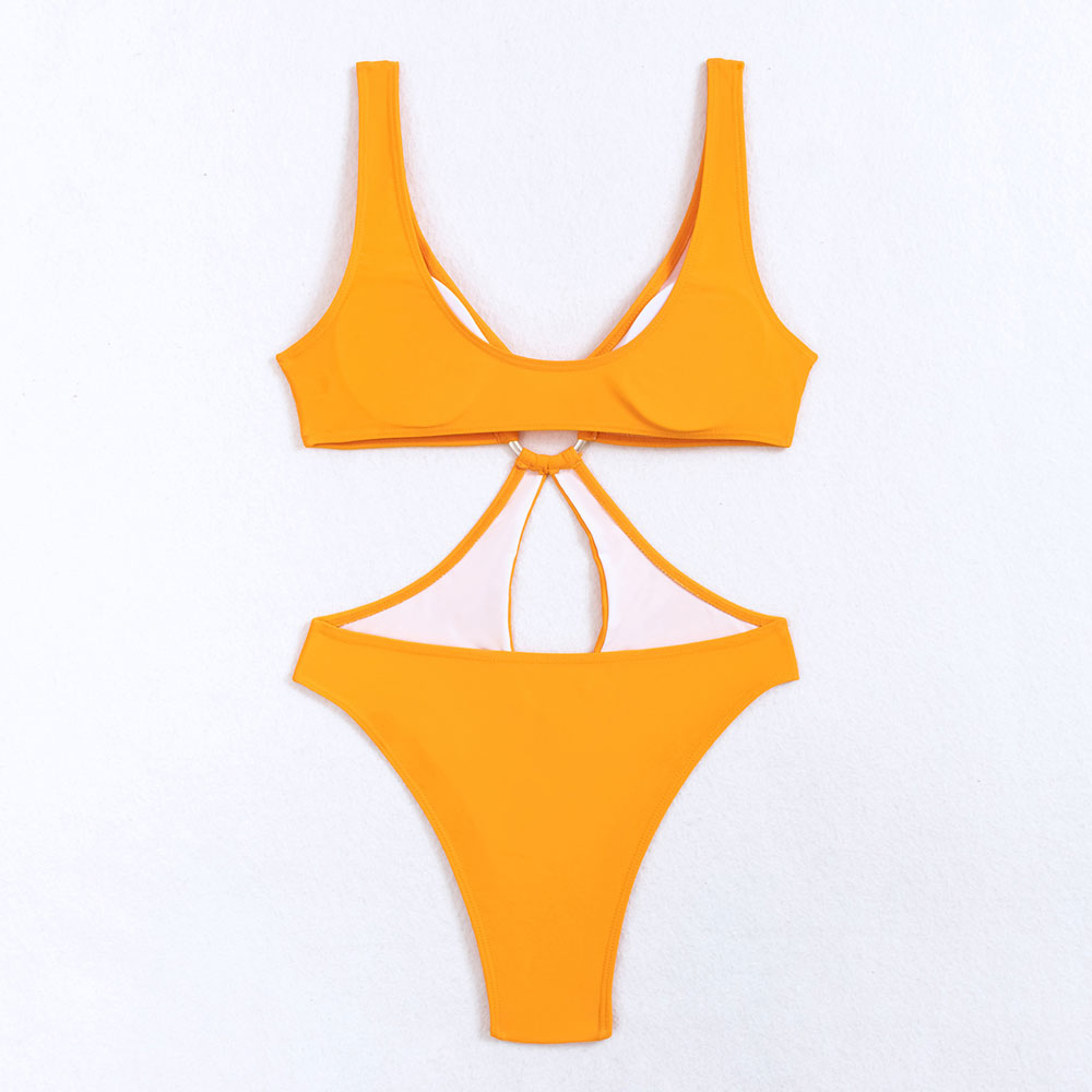 Brasilianischer Monokini-Badeanzug mit tiefem V-Ausschnitt und O-Ring und frechem Cut-out