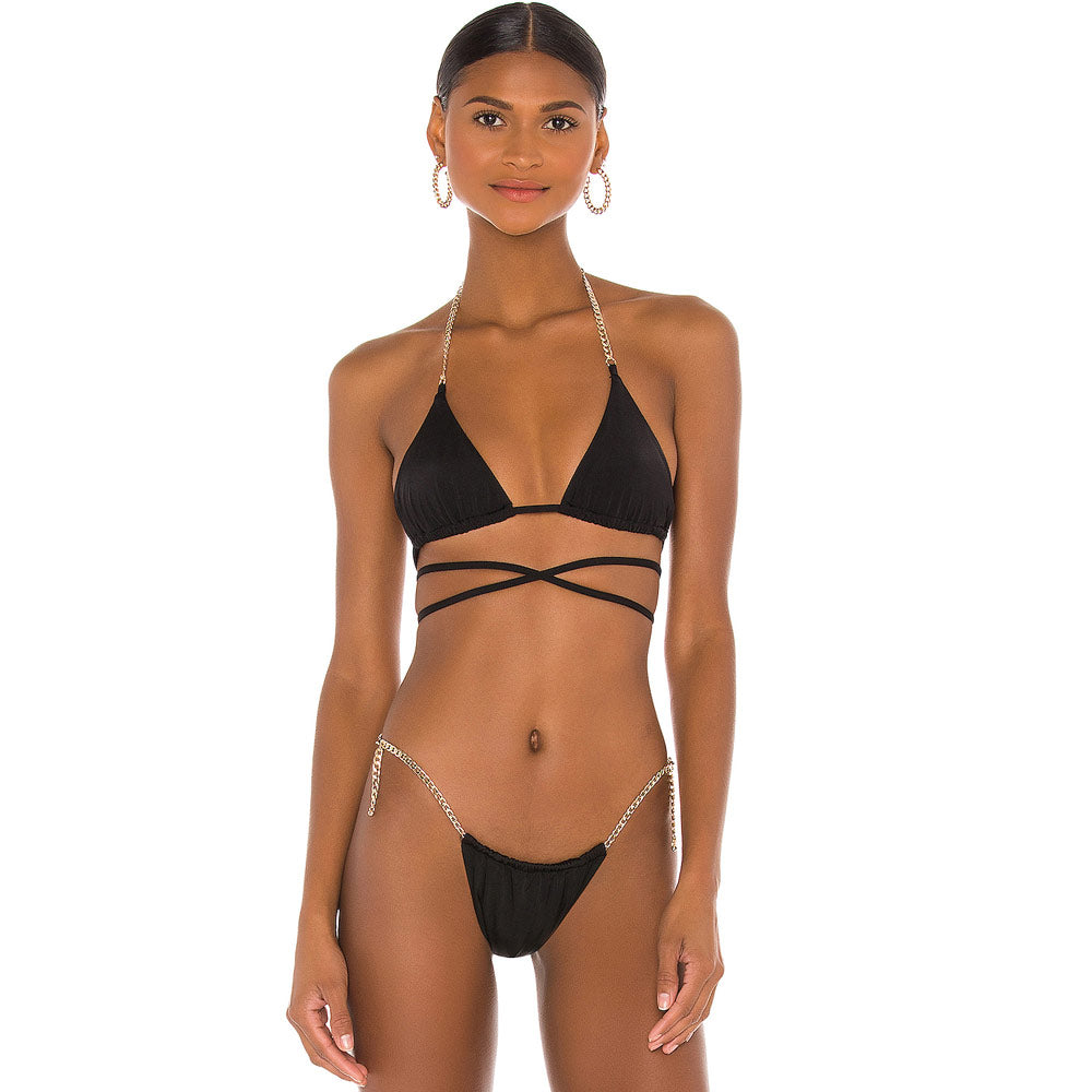 Fringe Chain String Slide Triangle Brazilian Two Piece Bikini Swimsuit