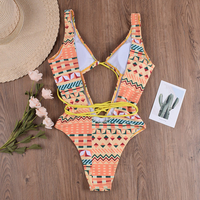 High Cut Strappy Cutout Front Brazilian One Piece Swimsuit