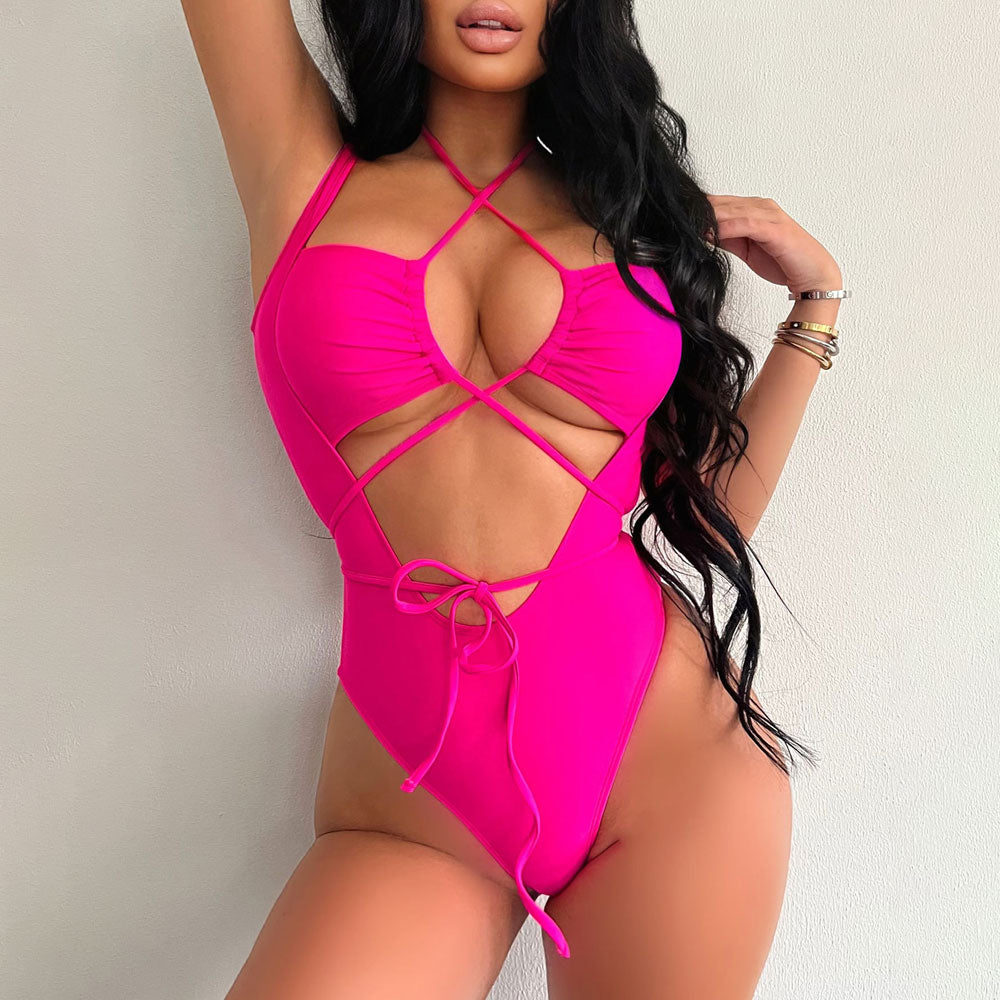 High Cut Cutout String Thong Wrap Brazilian One Piece Swimsuit