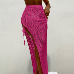 High Waist Crochet Knit Lace Up Split Brazilian Beach Cover Up Maxi Skirt