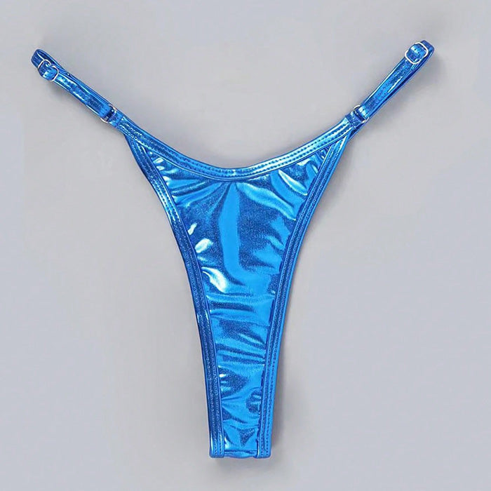 Metallic Faux Patent Leather Skimpy String Thong Brazilian Bikini Bottom