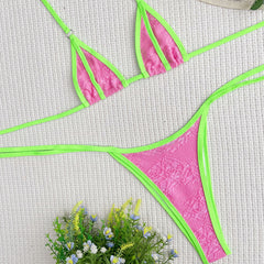 Neon Tie String Lace Slide Triangle Brazilian Two Piece Bikini Swimsuit