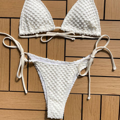 O Ring String Cheeky Popcorn Triangle Brazilian Two Piece Bikini Swimsuit