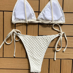 O Ring String Cheeky Popcorn Triangle Brazilian Two Piece Bikini Swimsuit