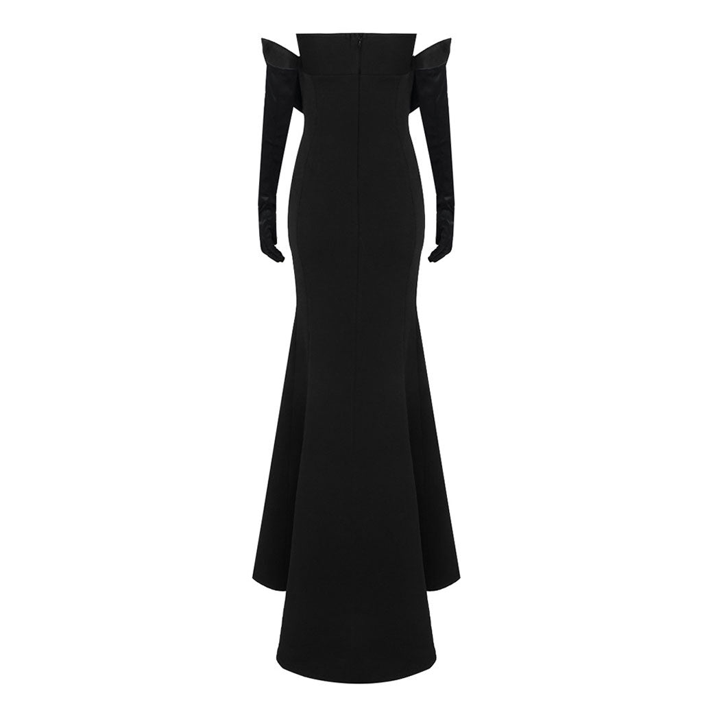 Sexy schulterfreies Maxi-Abendkleid mit Rosetten-BH und Cut-out, behandschuhtem Fischschwanz