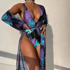 Palm Wrap Around Open Back Deep V Brazilian One Piece Swimsuit