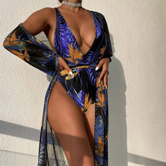 Palm Wrap Around Open Back Deep V Brazilian One Piece Swimsuit