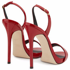 Sexy Lackleder Runde Zehen Stiletto Neckholder Slingback Sandalen - Rot