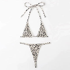 Polka Dot Slide Triangle Thong Brazilian Two Piece Bikini Swimsuit