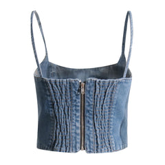 Sexy Bustier-Tanktop aus Denim mit Spaghettiträgern und gesmoktem Rücken