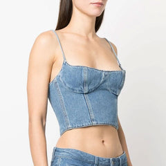 Sexy Bustier-Tanktop aus Denim mit Spaghettiträgern und gesmoktem Rücken