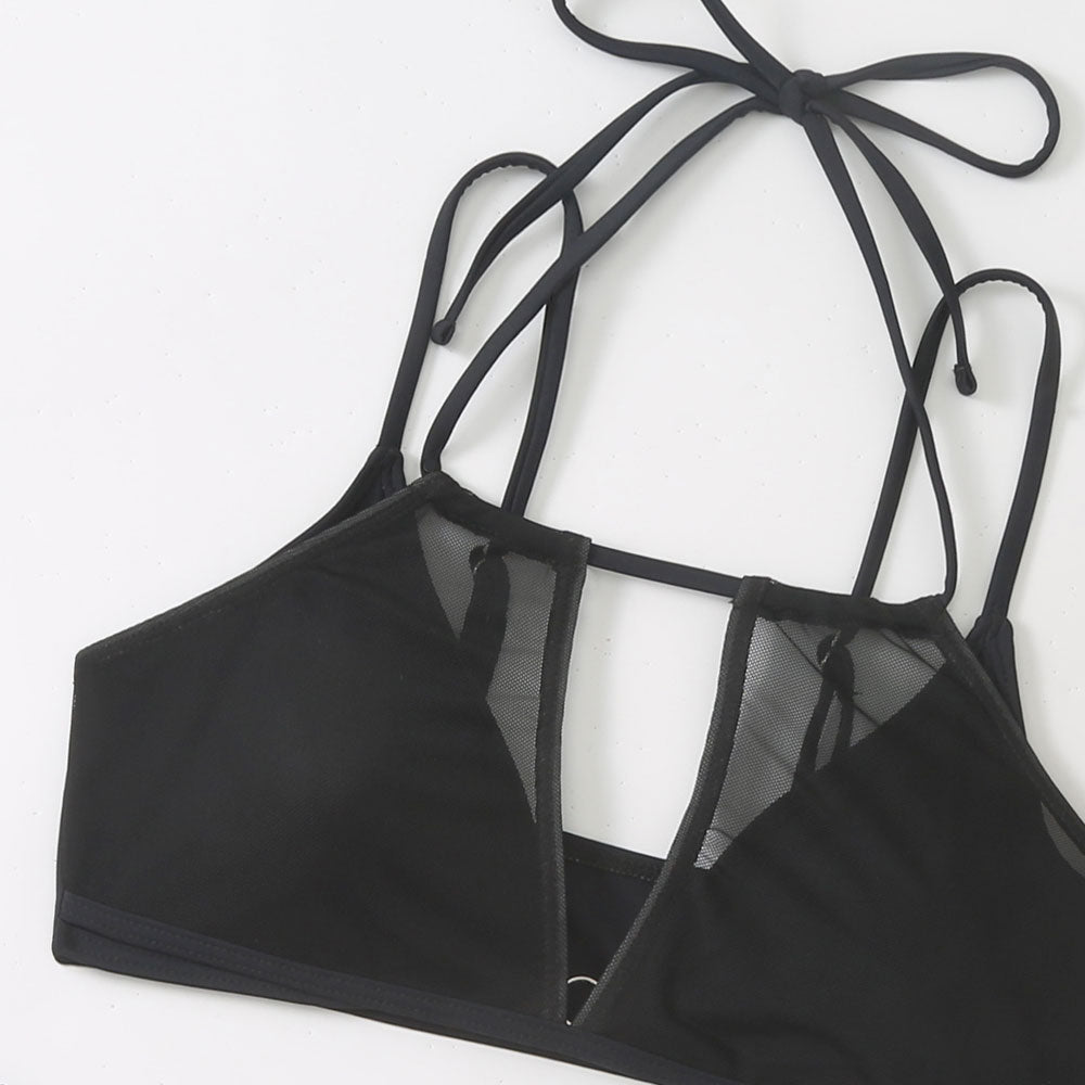 2 String Clothes String Cheeky Cutout Mesh Layered Brazilian Two Piece Bikini Swimsuit