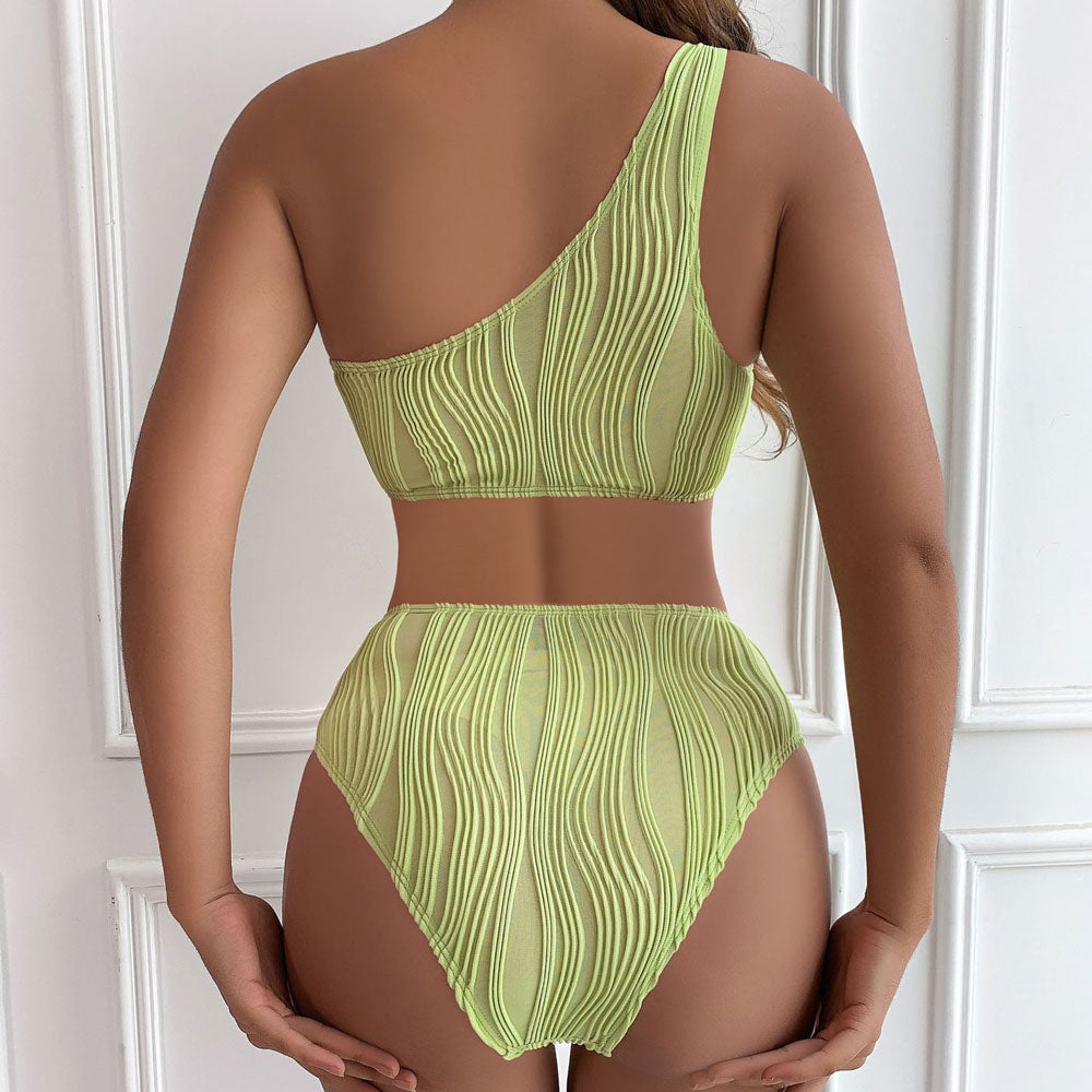 Textured Metallic Trim Cutout One Shoulder Brazilian One Piece Swimsuit