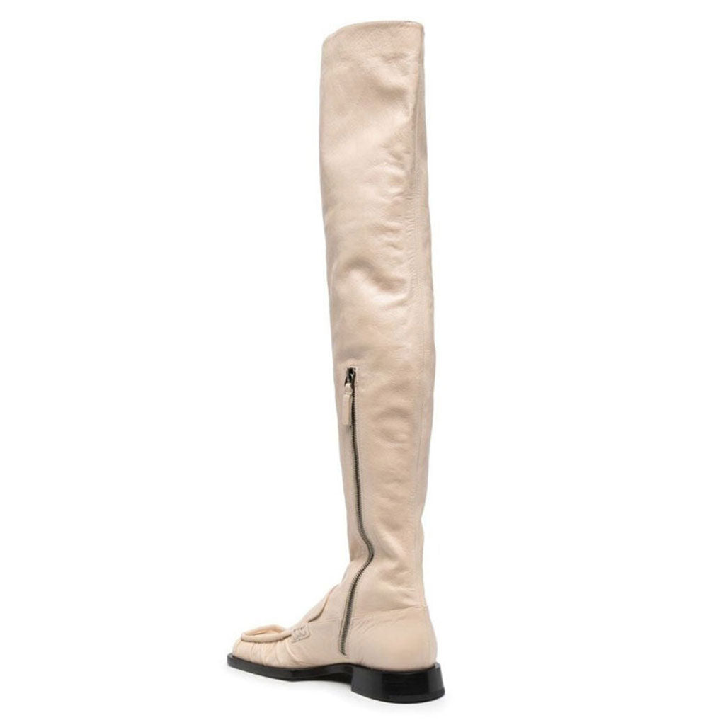 Elegante Overknee-Stiefel mit quadratischer Zehenpartie und niedrigem Absatz - Beige