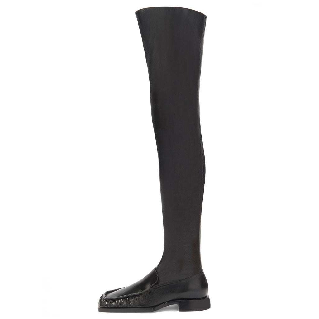 Elegante Overknee-Stiefel mit quadratischer Zehenpartie und niedrigem Absatz - Schwarz