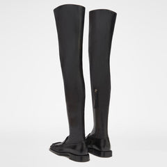 Elegante Overknee-Stiefel mit quadratischer Zehenpartie und niedrigem Absatz - Schwarz